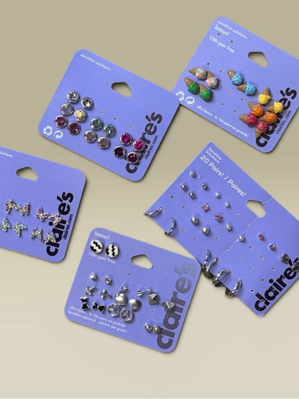 Claire's Kids Multicolor Stud & Novelty Incomplete Earring Set Bundle - NEW